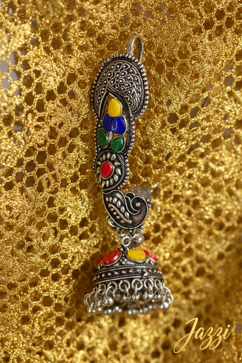 Multicolor Peacock Jhumka Ear Cuffs