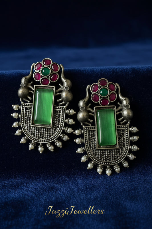 Royal Gaja-Kamala Oxidised earrings