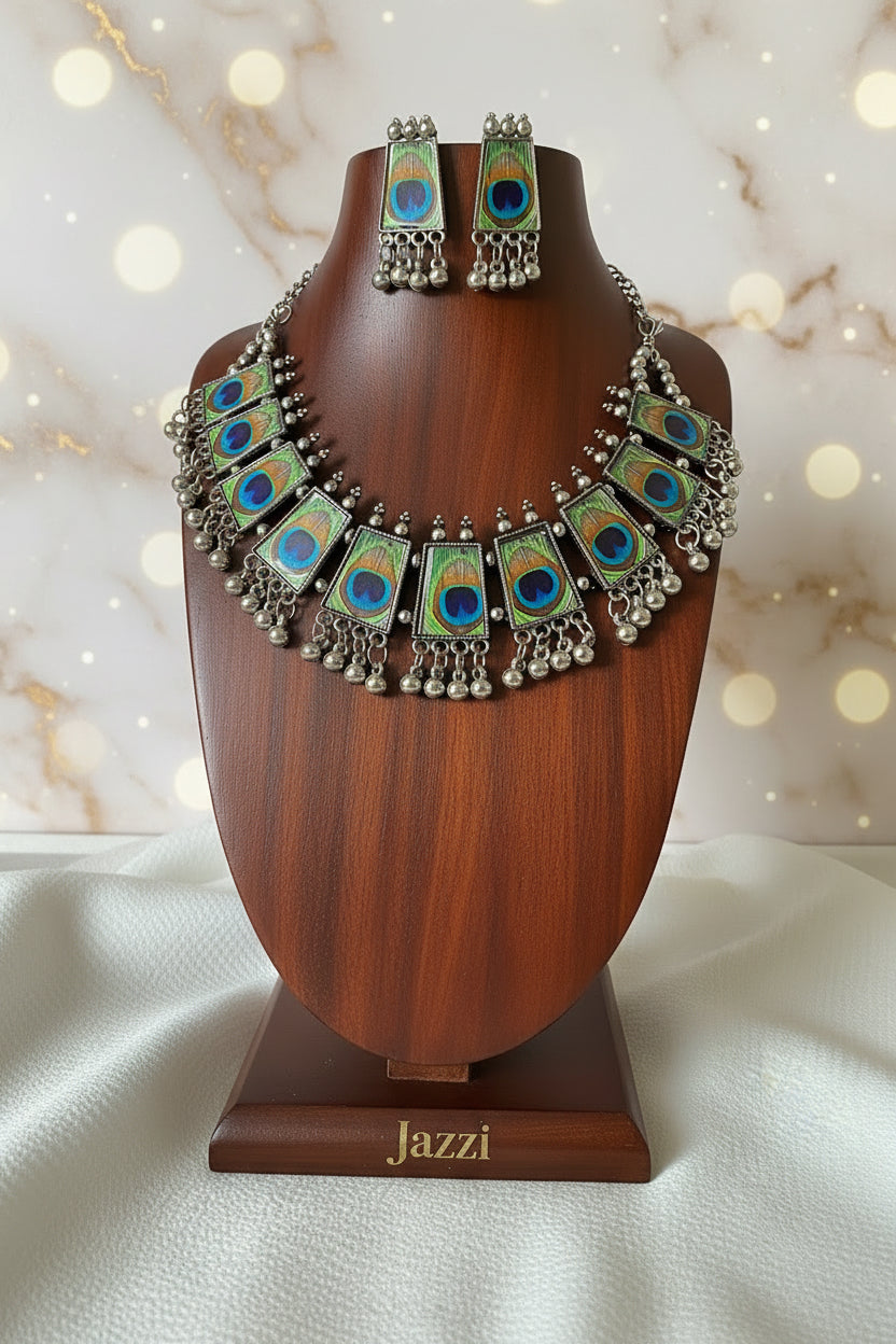Peacock Feather Oxidized Jewelry Set