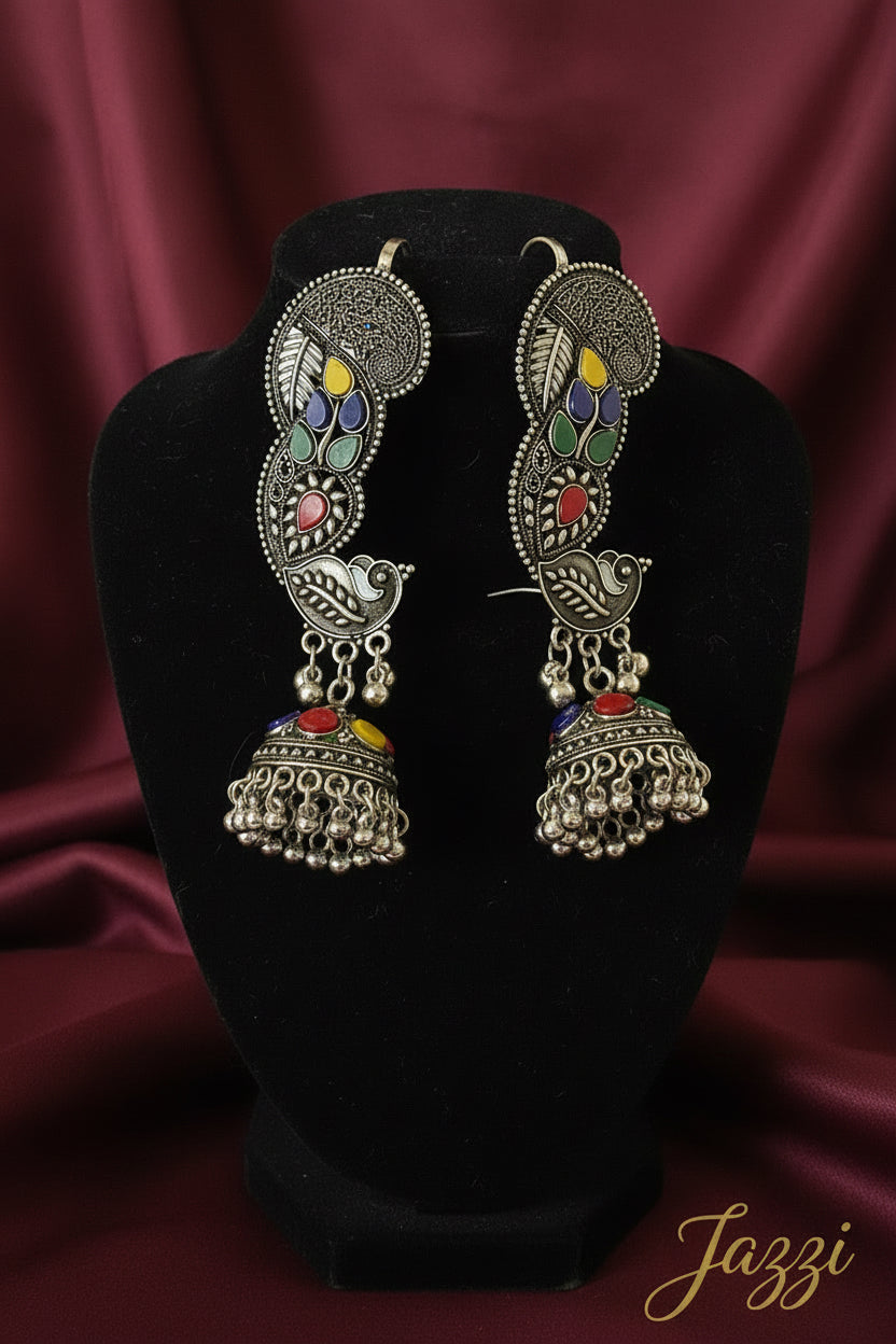Multicolor Peacock Jhumka Ear Cuffs