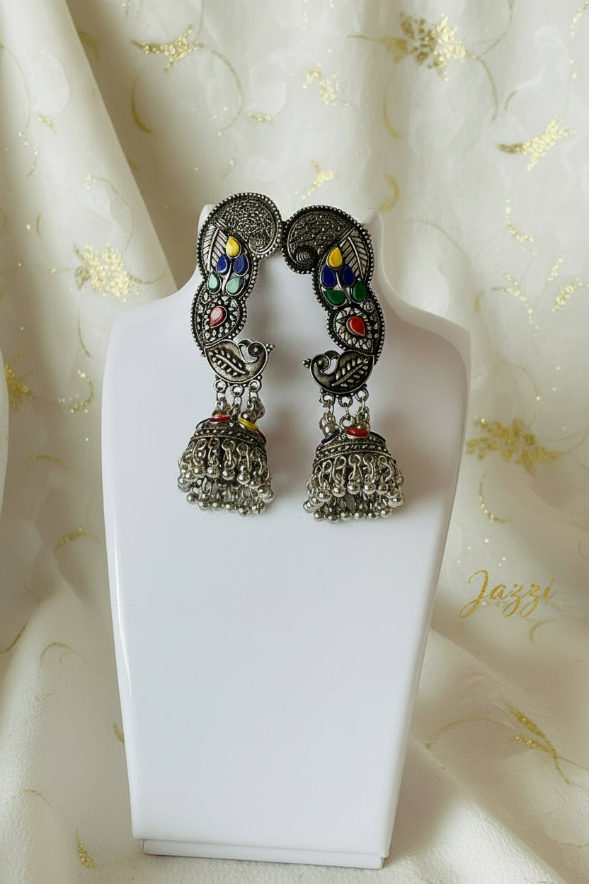 Multicolor Peacock Jhumka Ear Cuffs