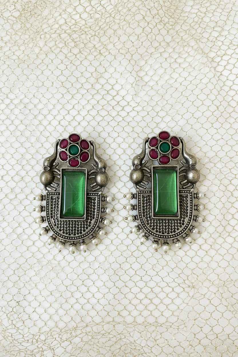 Royal Gaja-Kamala Oxidised earrings