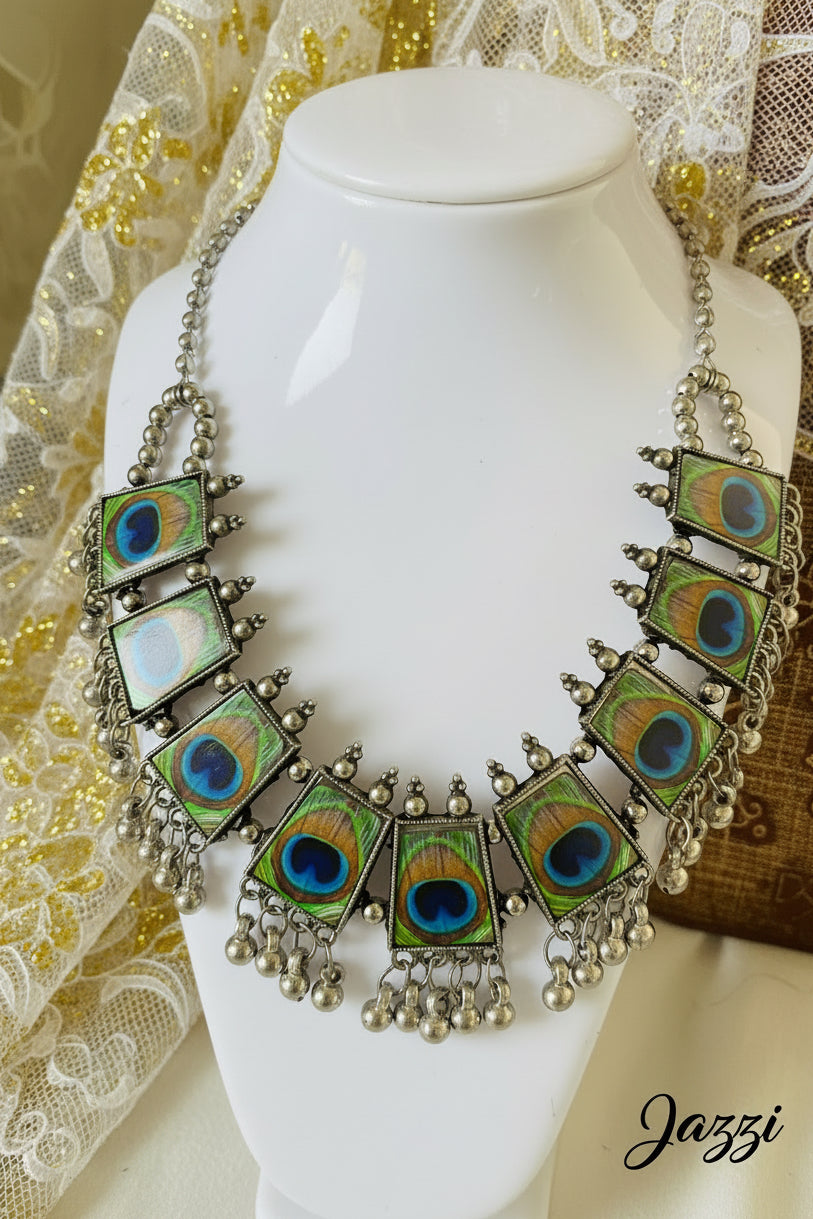 Peacock Feather Oxidized Jewelry Set