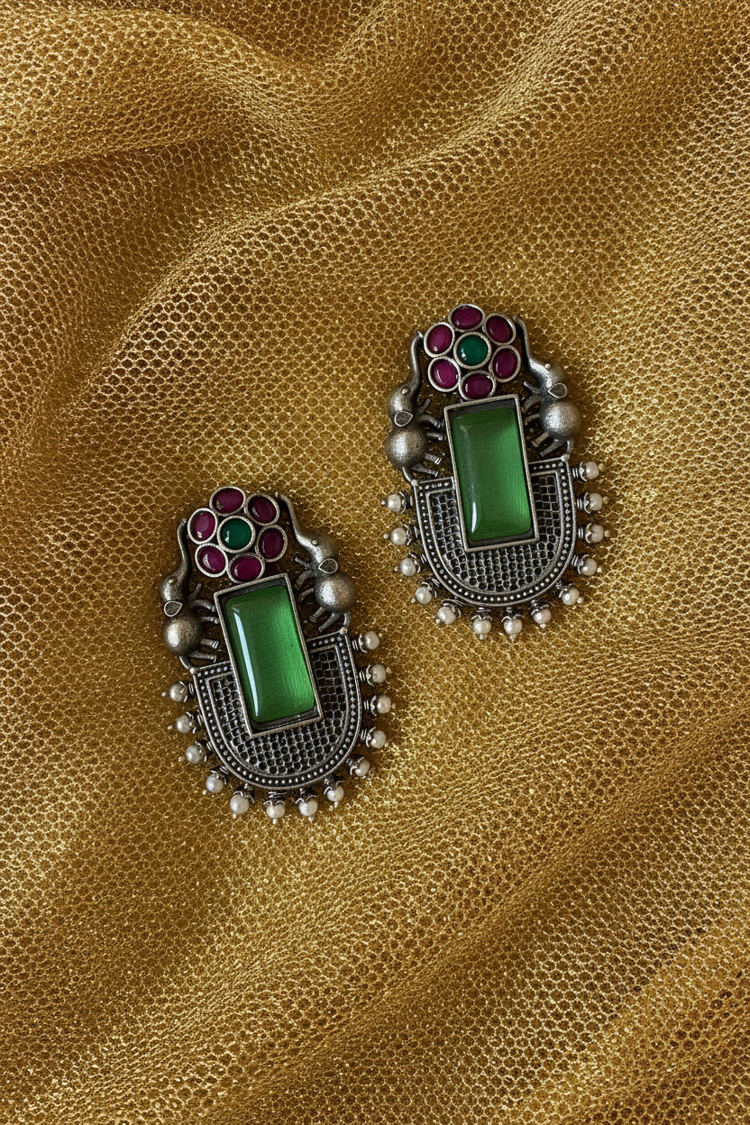Royal Gaja-Kamala Oxidised earrings