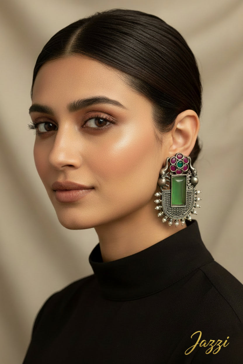 Royal Gaja-Kamala Oxidised earrings