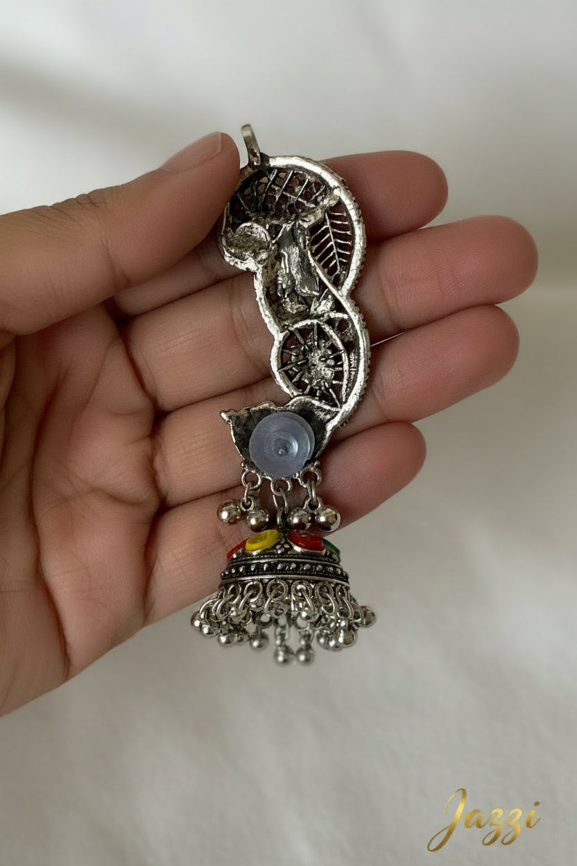 Multicolor Peacock Jhumka Ear Cuffs