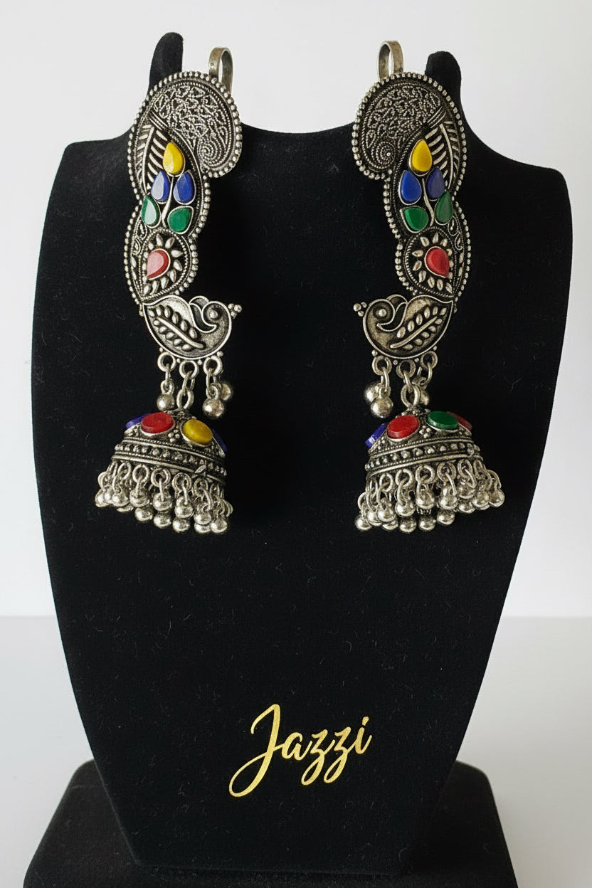 Multicolor Peacock Jhumka Ear Cuffs
