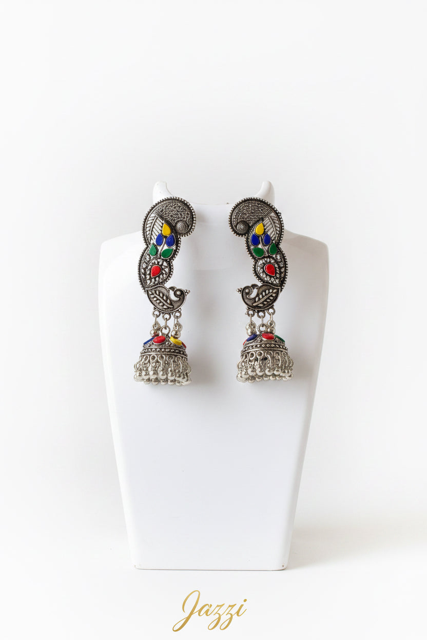 Multicolor Peacock Jhumka Ear Cuffs