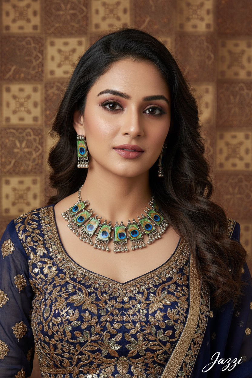 Peacock Feather Oxidized Jewelry Set