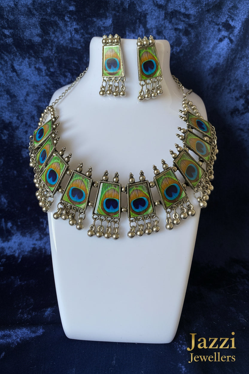 Peacock Feather Oxidized Jewelry Set