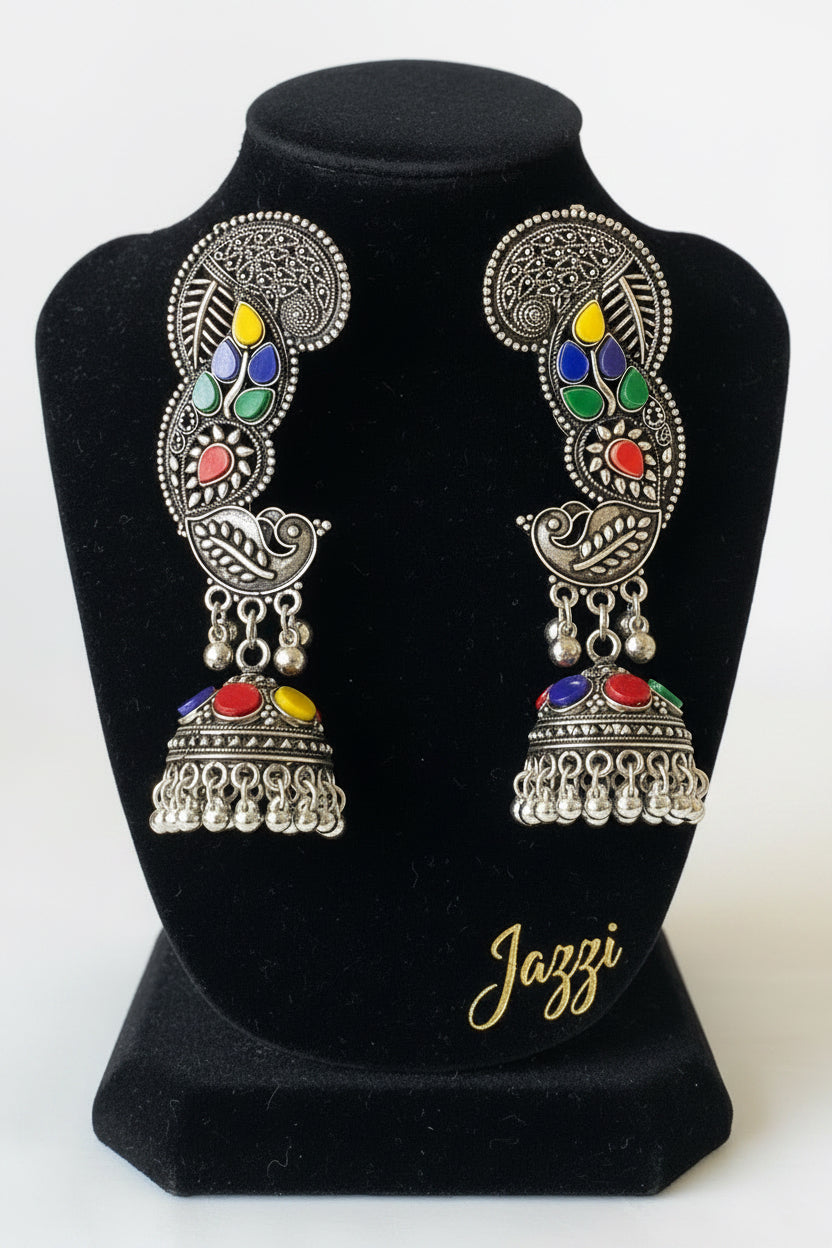 Multicolor Peacock Jhumka Ear Cuffs