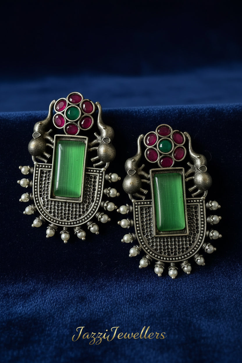 Royal Gaja-Kamala Oxidised earrings