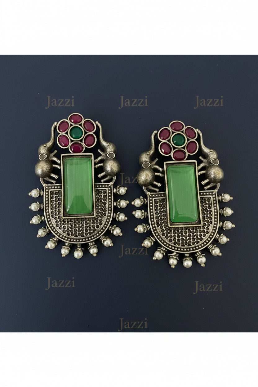 Royal Gaja-Kamala Oxidised earrings