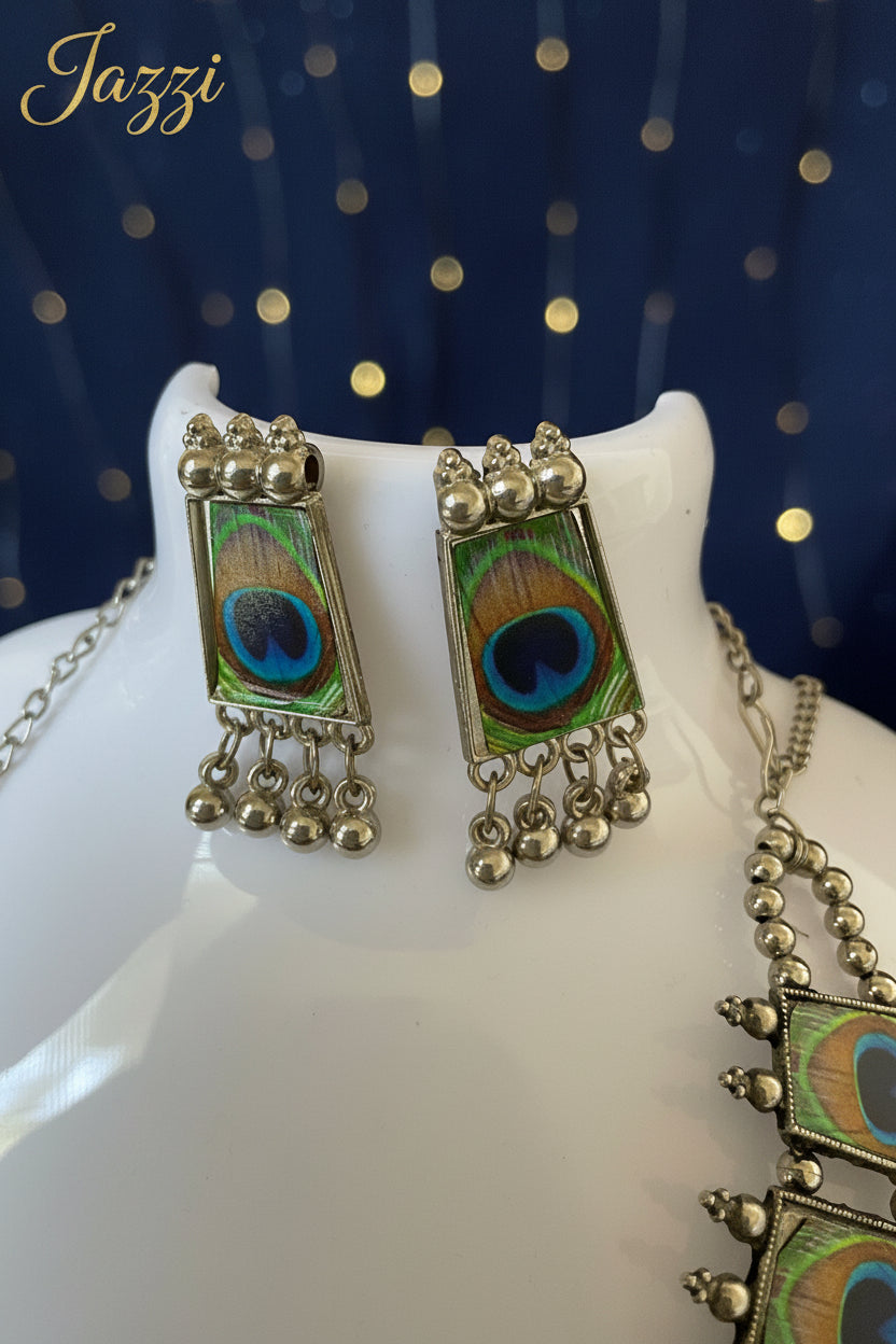 Peacock Feather Oxidized Jewelry Set