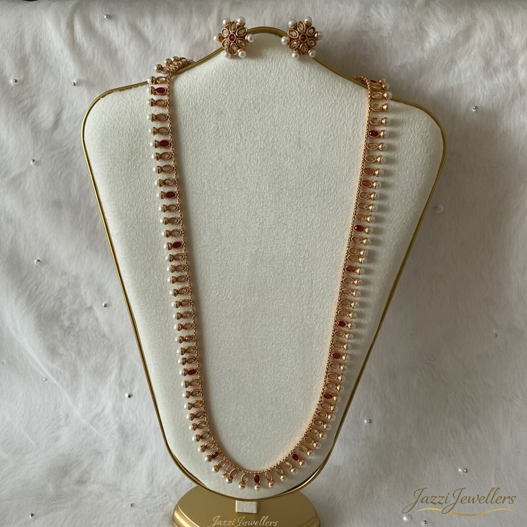 Royal Ruby & south sea pearl long line necklace