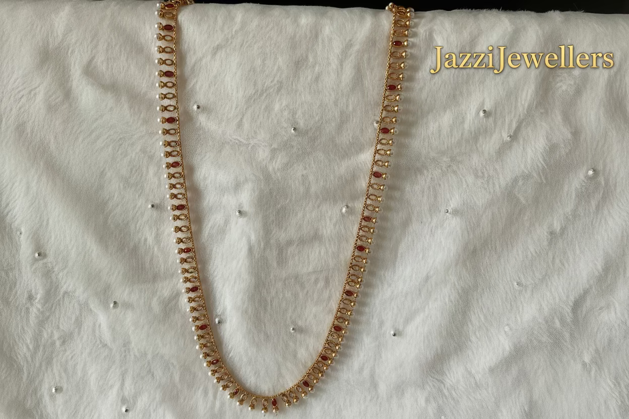 Royal Ruby & south sea pearl long line necklace